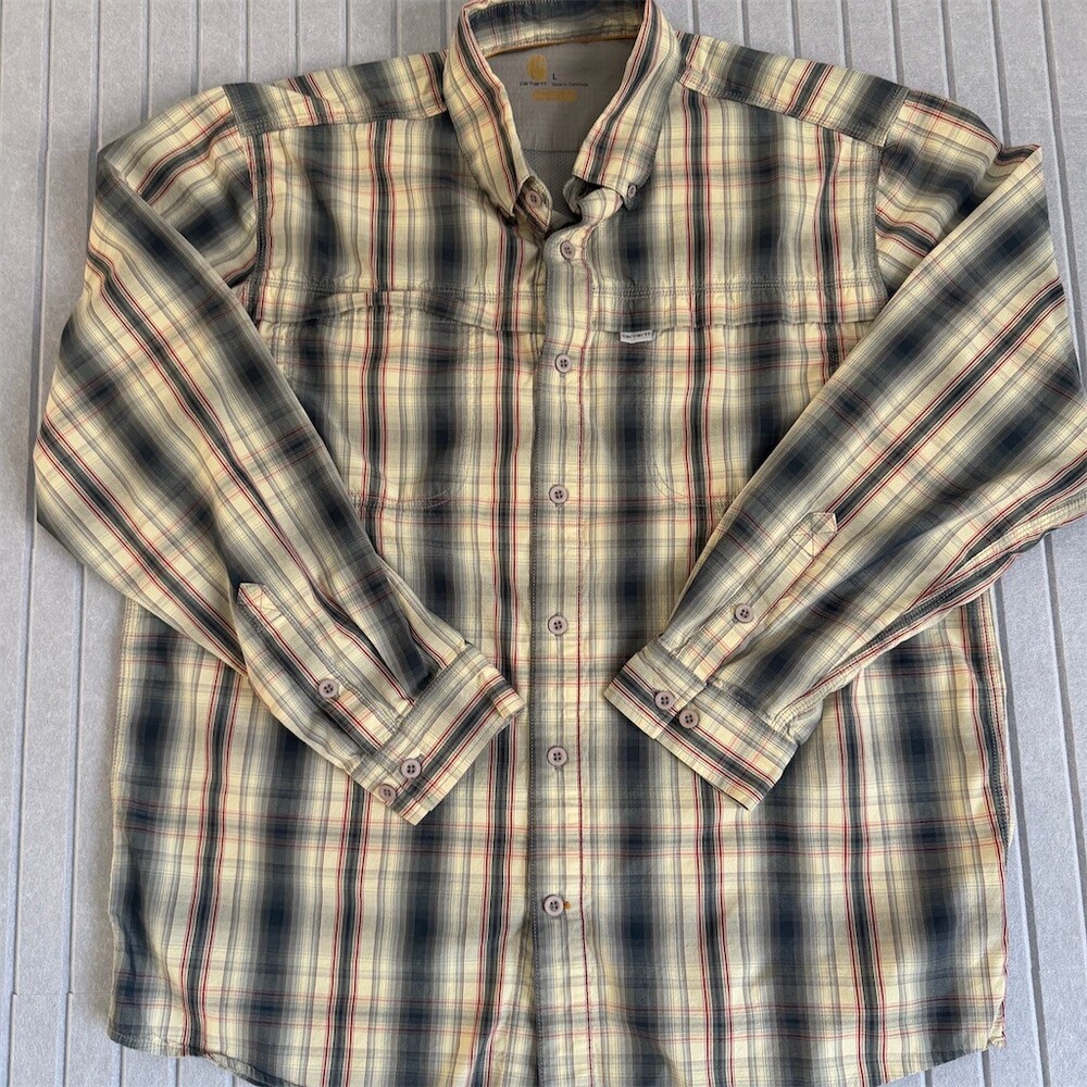 Carhartt Force Shirt Mens L Plaid Long Sleeve Button-Down Vented Mesh Back
